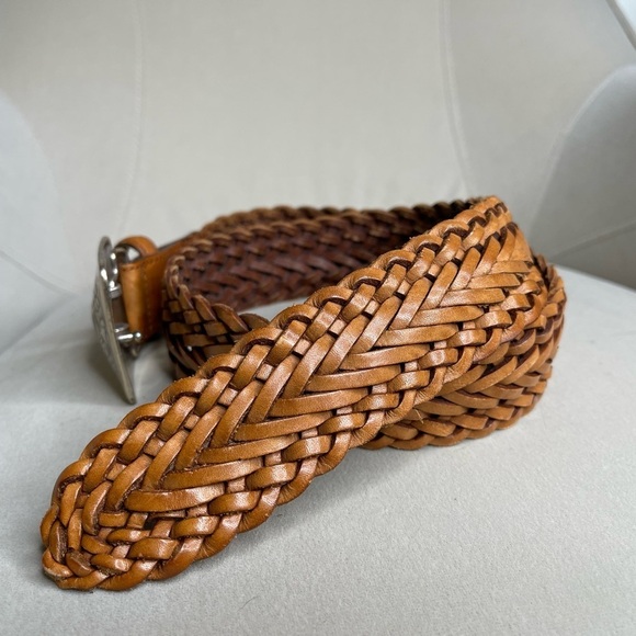 Vintage 1 World Mens Belt Large Detail Textured Brown Leather Braided - Picture 3 of 5